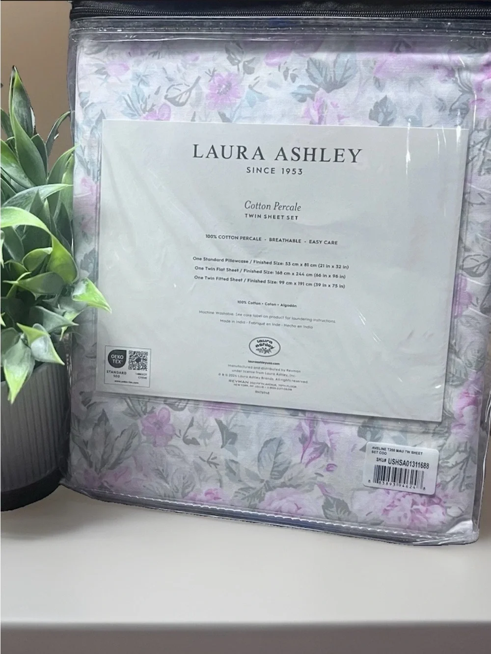 NEW Laura Ashley Twin Size AVELINE PINK FLORAL Sheet Set -  100% Cotton Percale